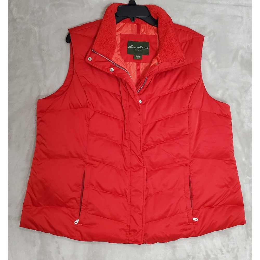 Eddie Bauer Goose Down Vest Womens Size 2X Red Quilted Full Zip EB550 Fill EUC